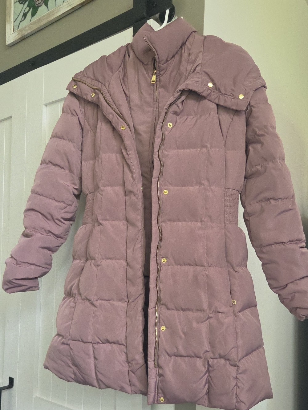 Cole Haan Long Quilted Down Puffer Coat in Mauve